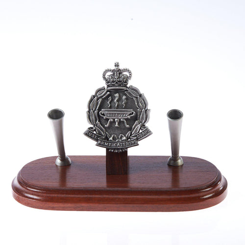The Australian Army Catering Corp Double Desk Set & Pen Holder (AACC)-Buckingham Pewter