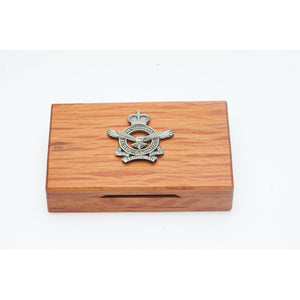 Wooden Business Card Holder with Badge & Engrave Tag-Buckingham Pewter