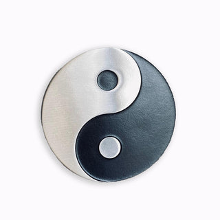 Buckingham Pewter Yin and Yang Medallion with polished silver and black finishes for home decor