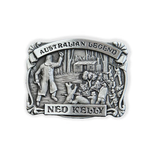 Buckingham Pewter Ned Kelly Belt Buckle featuring Australian legend design with intricate details