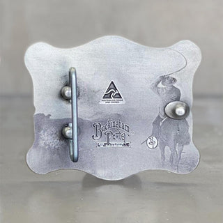 Buckingham Pewter vintage pewter belt buckle featuring a western cowboy design