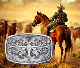 Longhorn belt buckle Australian made featuring intricate design, perfect for cowboy enthusiasts and collectors