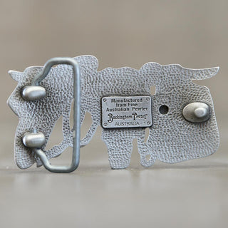 Roped and Wrangled belt buckle by Buckingham Pewter crafted from fine Australian pewter
