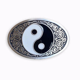 Buckingham Pewter Yin and Yang Belt Buckle with Intricate Swirl Design in Silver Color