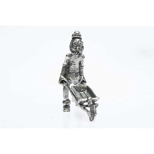 BP002 Pewter Miner Comical pushing wheelbarrow-Buckingham Pewter