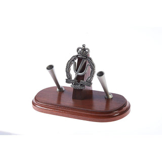 The Royal Australian Ordnance Corp Double Desk Set & Pen Holder (AA Psych)-Buckingham Pewter