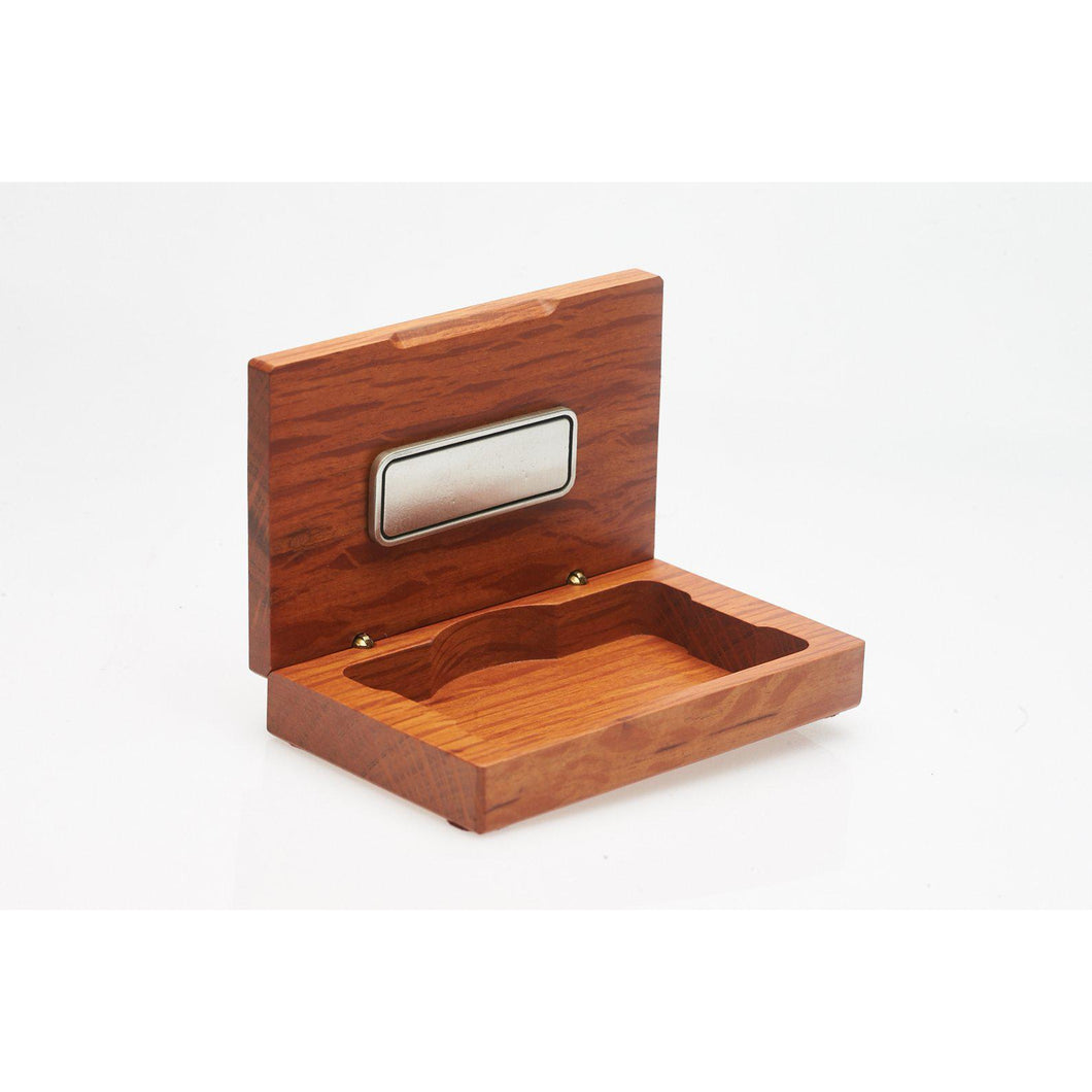 Wooden Business Card Holder with Badge & Engrave Tag-Buckingham Pewter