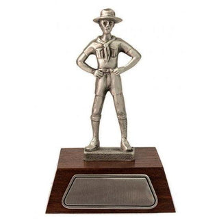 Pewter Scout Leader on a Jarrah base with Engraving tag-Buckingham Pewter