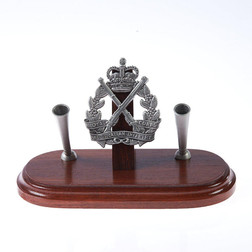 The Royal Australian Infantry Corp Double Desk Set & Pen Holder (RA INF)-Buckingham Pewter