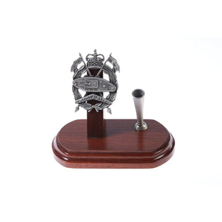 The Royal Australian Armoured Corps Single Desk Set & Pen Holder (RAAC)-Buckingham Pewter