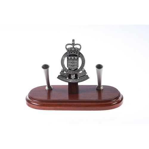 The Royal Australian Army Ordnance Corps Double Desk Set & Pen Holder (RAAOC)-Buckingham Pewter