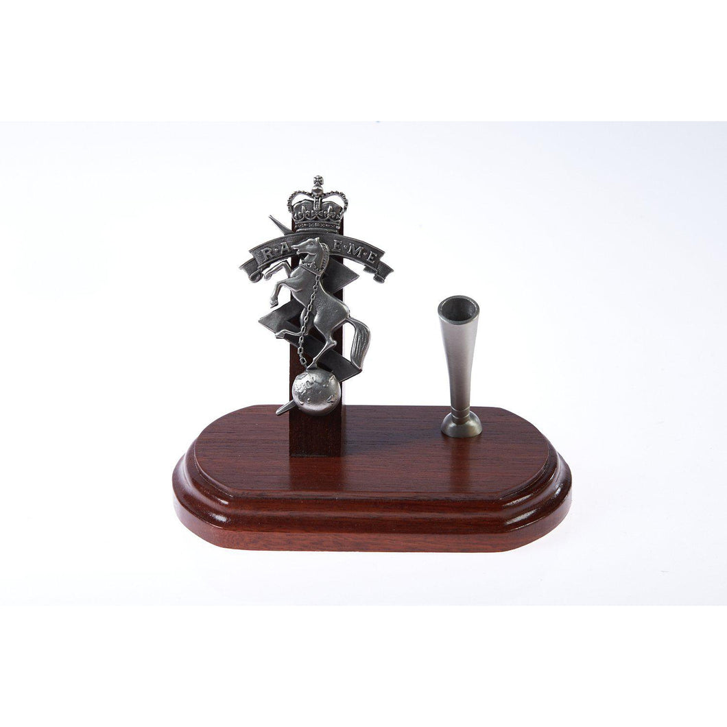 The Royal Australian Corps of Electrical and Mechanical Engineers Single Desk Set & Pen Holder (RAEME)-Buckingham Pewter