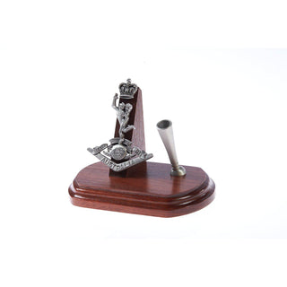 The Royal Australian Corps of Signals Single Desk Set & Pen Holder (RASigs)-Buckingham Pewter