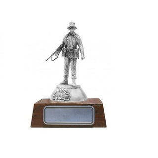 Australian Army Combat pewter figurine on wooden base, showcasing detailed craftsmanship by Buckingham Pewter