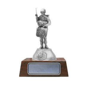 Australian pewter Paratrooper figurine on wooden base, perfect for military collectors and ANZAC memorials