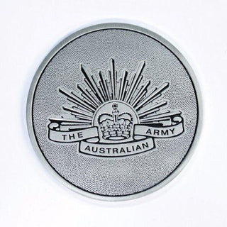 Australian Rising Sun pewter coaster featuring the emblem with crown and rays design for collectors