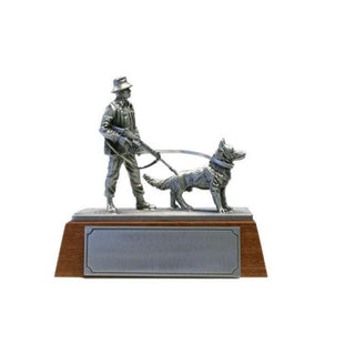 Dog Handler Pewter Figurine showcasing a detailed figure walking a dog, perfect for dog lovers and collectors