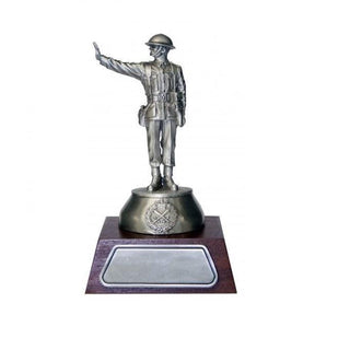 Military Police Pointsman pewter figurine on a wooden base, showcasing intricate details of the standing figure