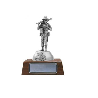 WWII Australian Army Digger figurine on wooden base, detailed hand-crafted pewter design by Buckingham Pewter
