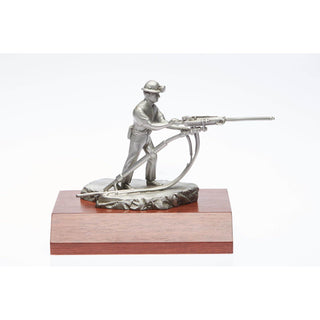 Buckingham Pewter Miner Figurine with Detailing on a Wooden Base for Collectors