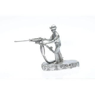 Buckingham Pewter Miner Figurine in Detailed Design Holding a Mining Drill on a Rock Base